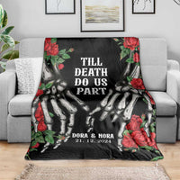 Personalized Roses Skeleton Couple Throw Blanket Custome Name and Date Till Death Do Us Apart