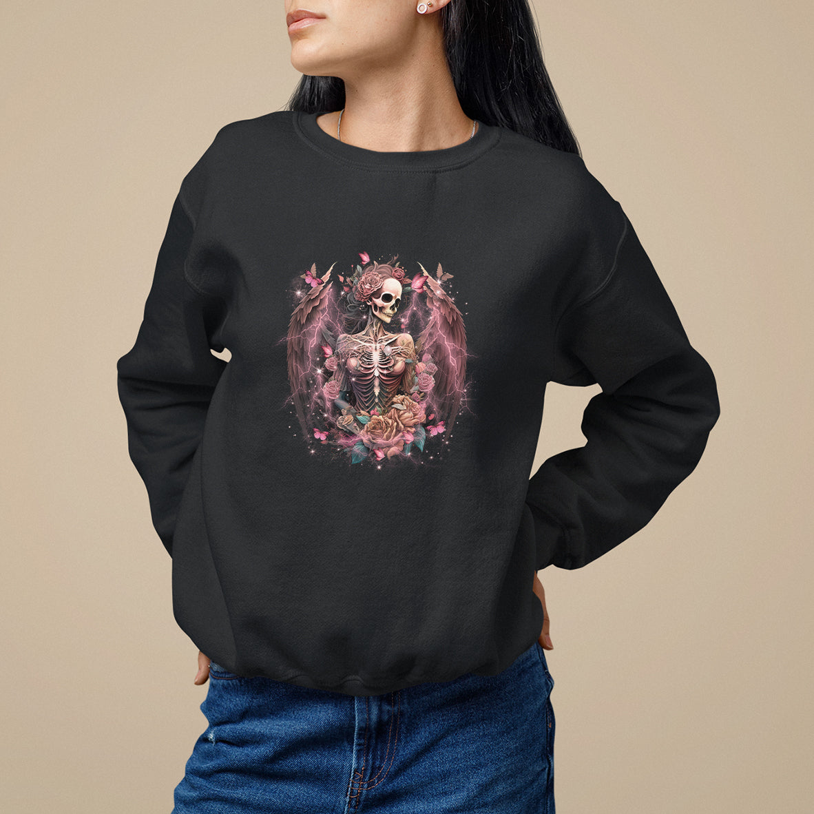 Floral Gothic Skeleton Sweatshirt Floral Gothic Skeleton Goblincore Karma Fairy Roses Skull Floral Skeleton In My Next Life I Want To Be The Karma Fairy Funny Quote - Wonder Print Shop