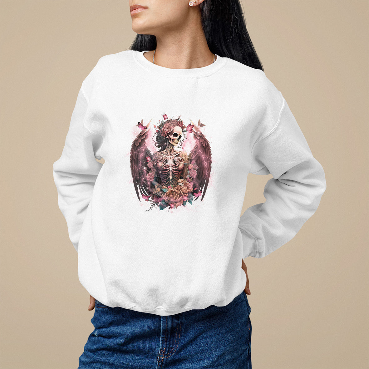 Floral Gothic Skeleton Sweatshirt Floral Gothic Skeleton Goblincore Karma Fairy Roses Skull Floral Skeleton In My Next Life I Want To Be The Karma Fairy Funny Quote - Wonder Print Shop