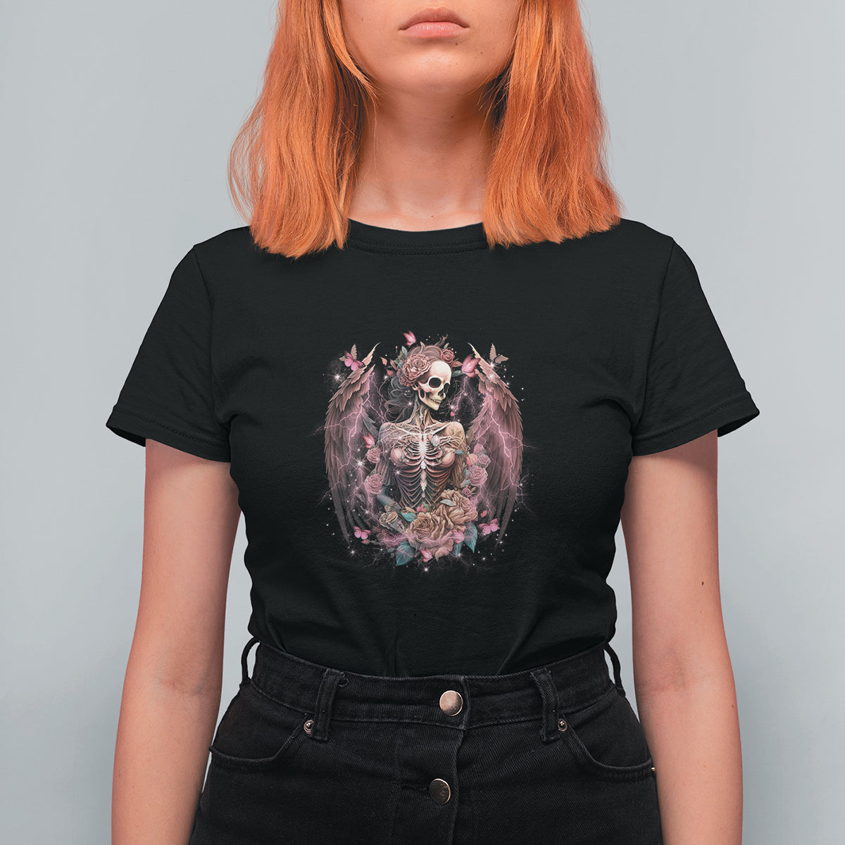 Floral Gothic Skeleton T Shirt For Women Floral Gothic Skeleton Goblincore Karma Fairy Roses Skull Floral Skeleton In My Next Life I Want To Be The Karma Fairy Funny Quote - Wonder Print Shop