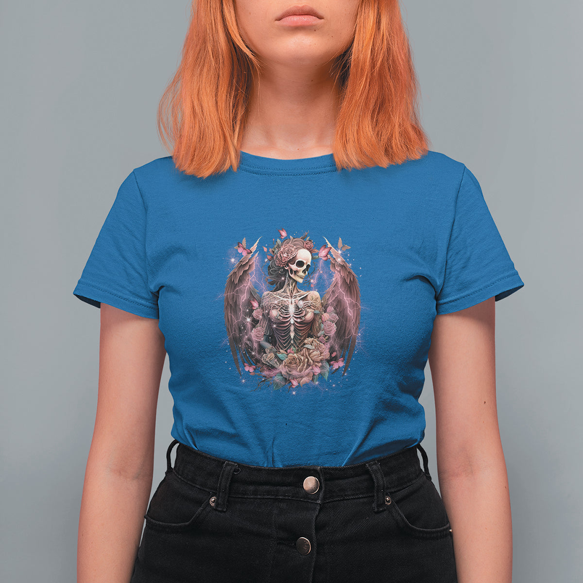 Floral Gothic Skeleton T Shirt For Women Floral Gothic Skeleton Goblincore Karma Fairy Roses Skull Floral Skeleton In My Next Life I Want To Be The Karma Fairy Funny Quote - Wonder Print Shop