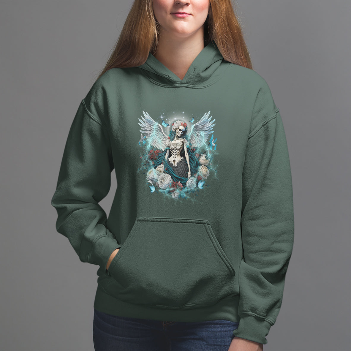 Floral Gothic Skeleton Hoodie Floral Gothic Skeleton Goblincore Karma Fairy Roses Skull Floral Skeleton Angel In My Next Life I Want To Be The Karma Fairy - Wonder Print Shop
