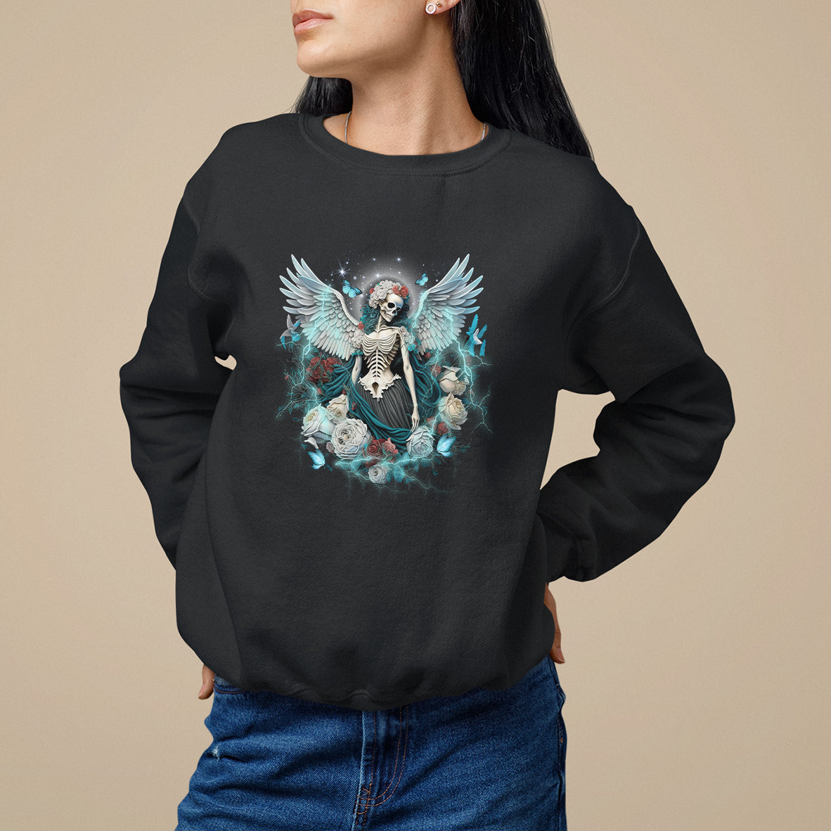 Floral Gothic Skeleton Sweatshirt Floral Gothic Skeleton Goblincore Karma Fairy Roses Skull Floral Skeleton Angel In My Next Life I Want To Be The Karma Fairy - Wonder Print Shop