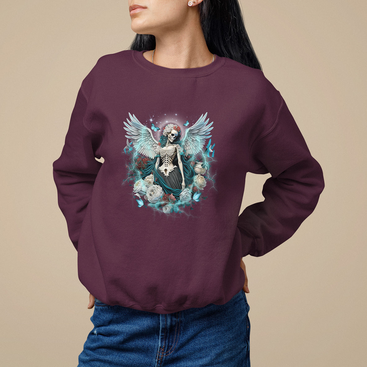 Floral Gothic Skeleton Sweatshirt Floral Gothic Skeleton Goblincore Karma Fairy Roses Skull Floral Skeleton Angel In My Next Life I Want To Be The Karma Fairy - Wonder Print Shop