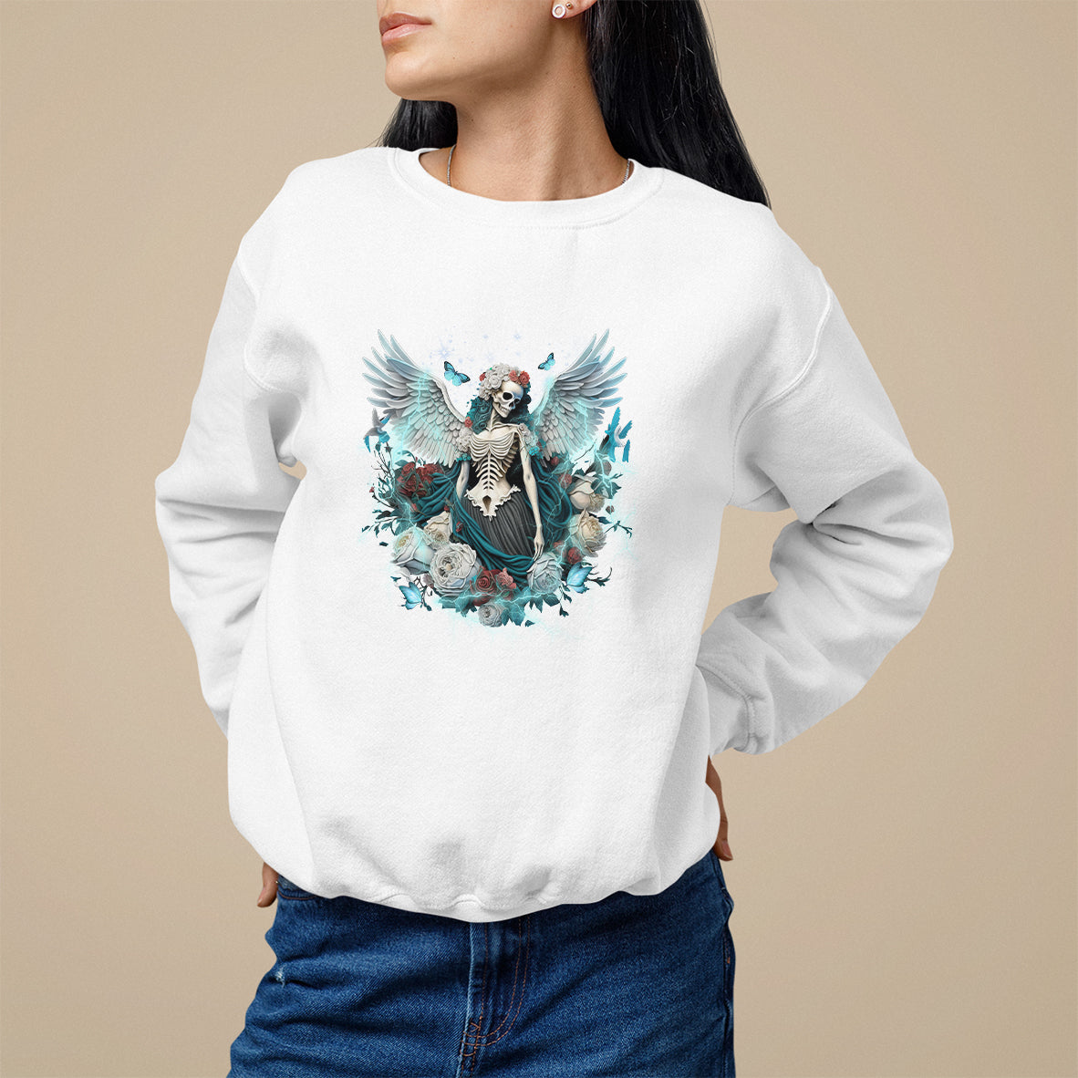 Floral Gothic Skeleton Sweatshirt Floral Gothic Skeleton Goblincore Karma Fairy Roses Skull Floral Skeleton Angel In My Next Life I Want To Be The Karma Fairy - Wonder Print Shop