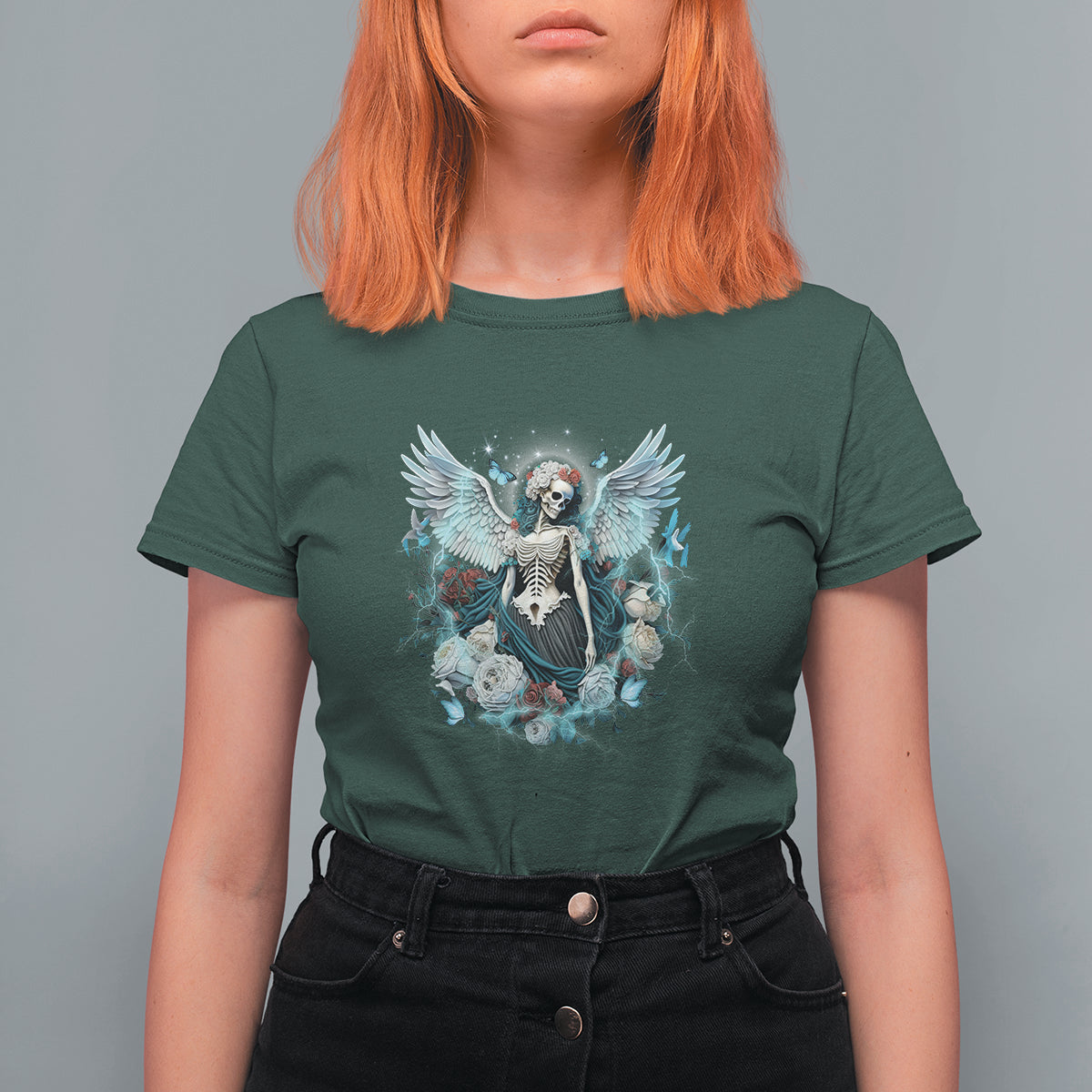 Floral Gothic Skeleton T Shirt For Women Floral Gothic Skeleton Goblincore Karma Fairy Roses Skull Floral Skeleton Angel In My Next Life I Want To Be The Karma Fairy - Wonder Print Shop