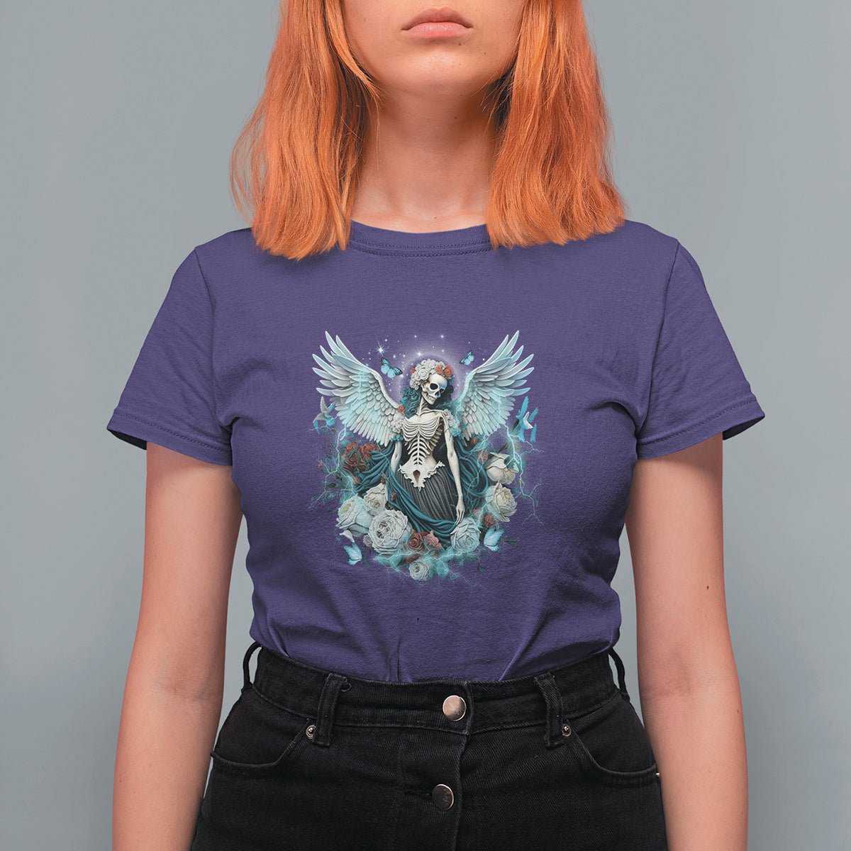 Floral Gothic Skeleton T Shirt For Women Floral Gothic Skeleton Goblincore Karma Fairy Roses Skull Floral Skeleton Angel In My Next Life I Want To Be The Karma Fairy - Wonder Print Shop