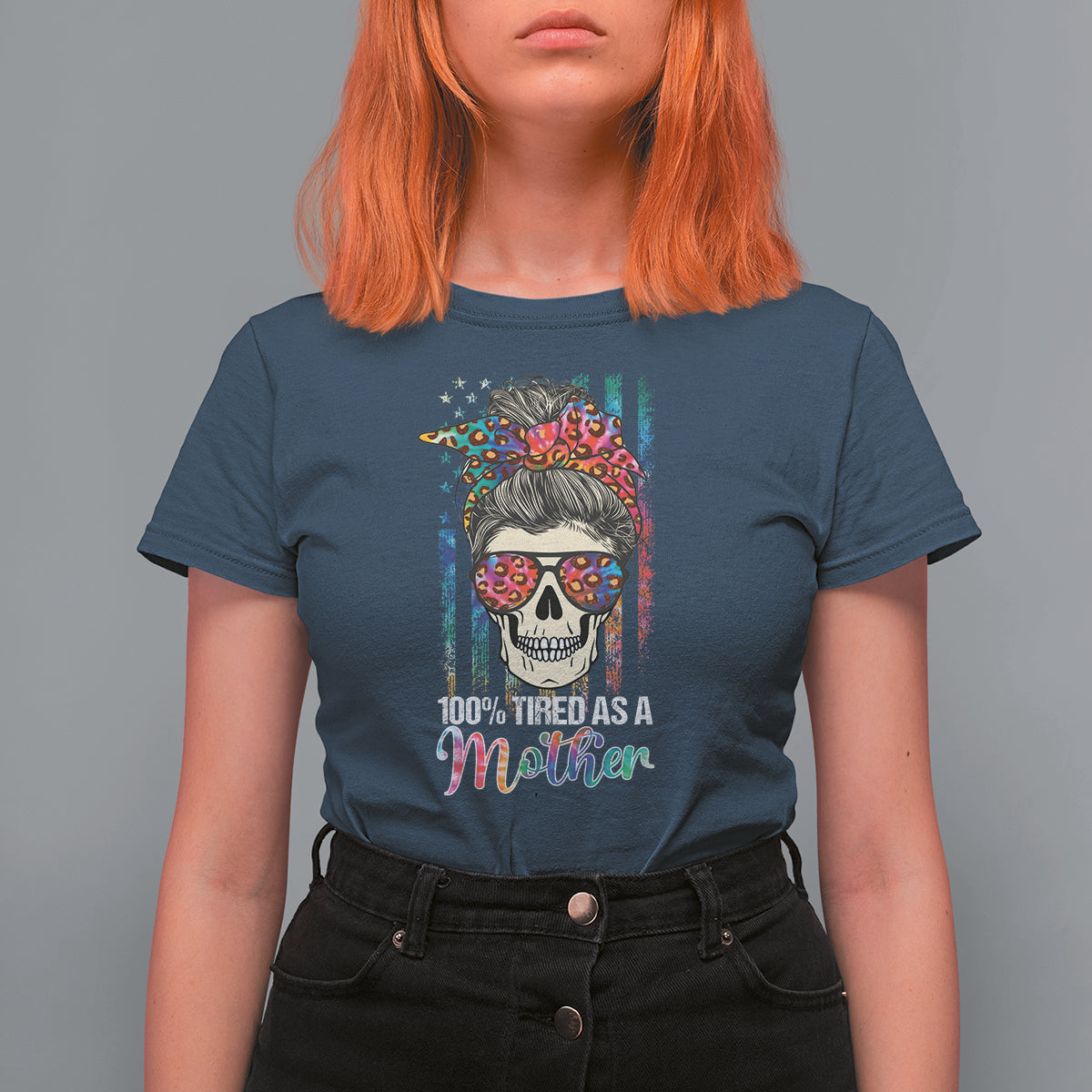 Mother's Day T Shirt For Women Funny Mom 100% Tired As A Mother Funny Skull Mama Mom Life Shitshow Supervisor, Mother's Day Gifts, Gifts for Mom - Wonder Print Shop