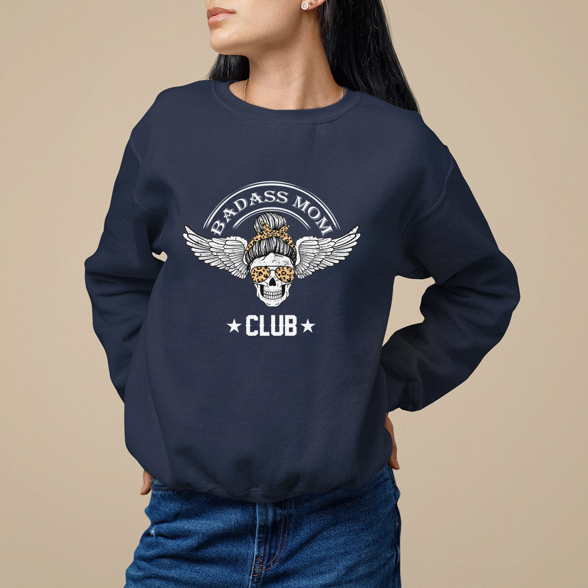 Mother's Day Sweatshirt Cool Moms Badass Mom Club Funny Messy Bun Skull Mom Life Gag Gifts For Mom, Mother's Day Gifts, Women - Wonder Print Shop