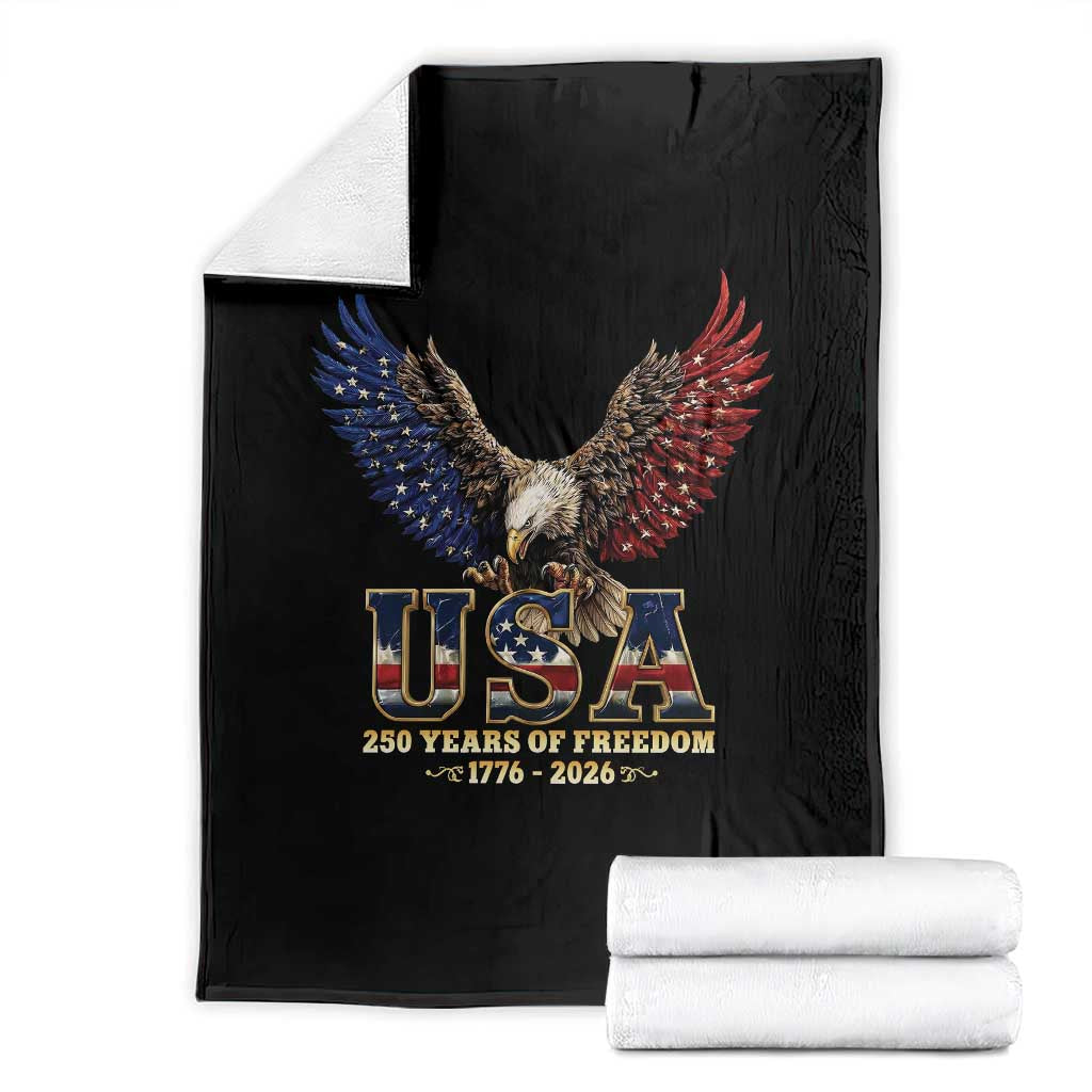 250 Years USA Majestic Bald Eagle Throw Blanket American Flag Wings Patriotic Semiquincentennial 250th Anniversary
