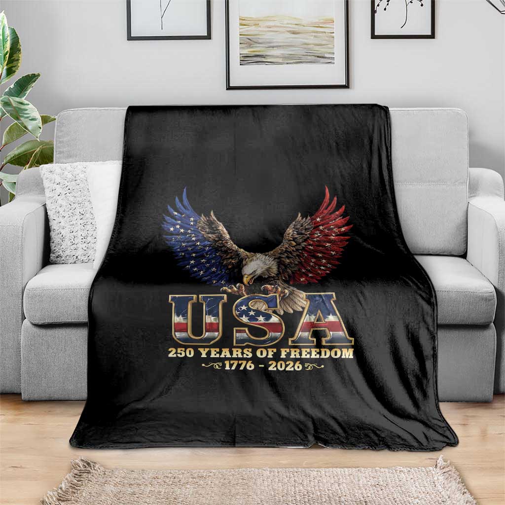 250 Years USA Majestic Bald Eagle Throw Blanket American Flag Wings Patriotic Semiquincentennial 250th Anniversary