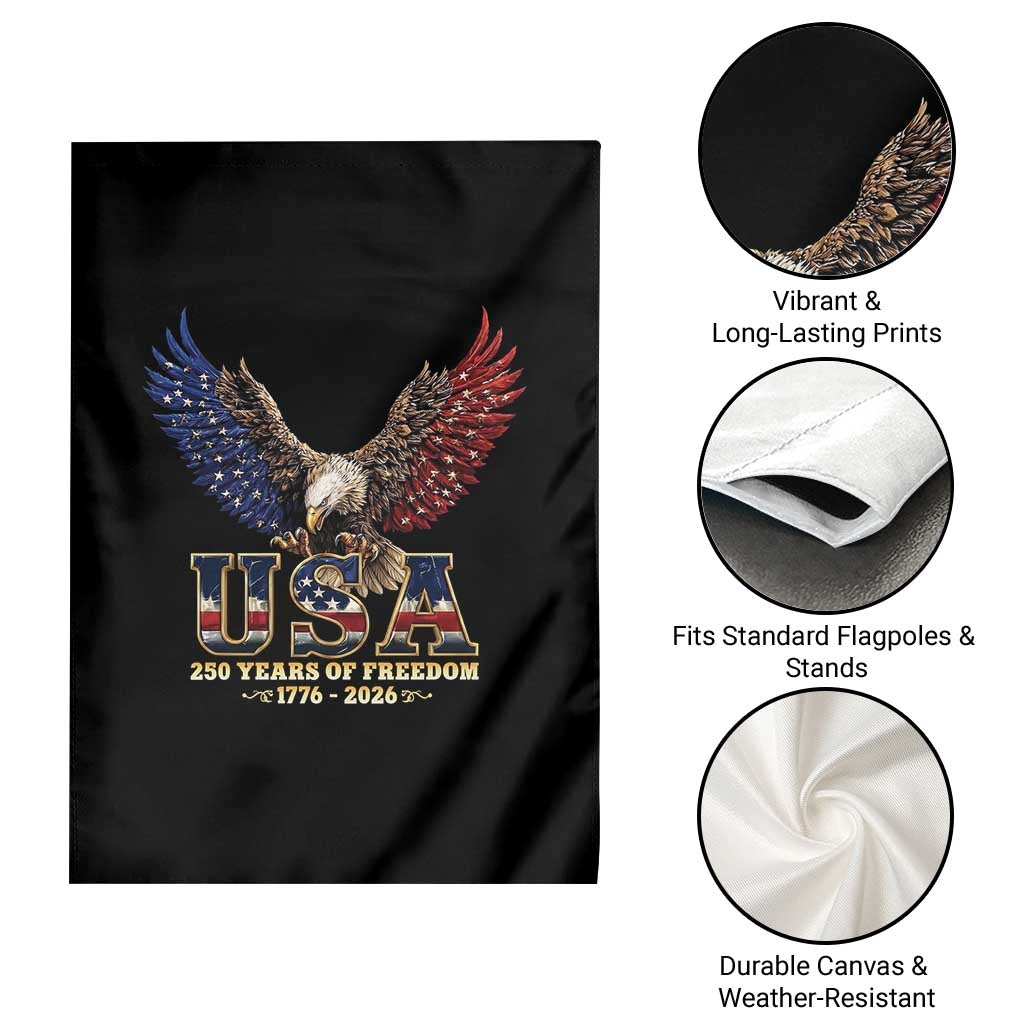 250 Years USA Majestic Bald Eagle Garden Flag American Flag Wings Patriotic Semiquincentennial 250th Anniversary