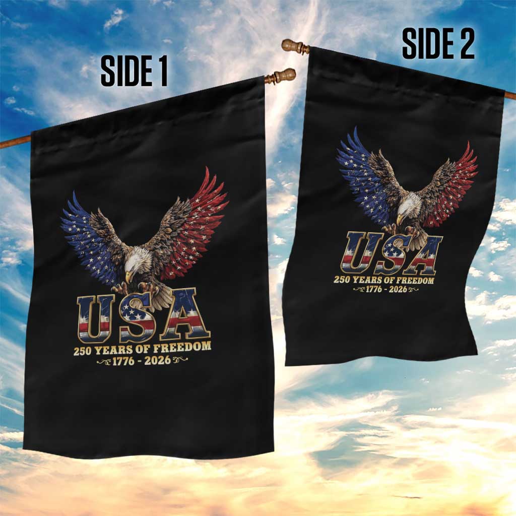 250 Years USA Majestic Bald Eagle Garden Flag American Flag Wings Patriotic Semiquincentennial 250th Anniversary