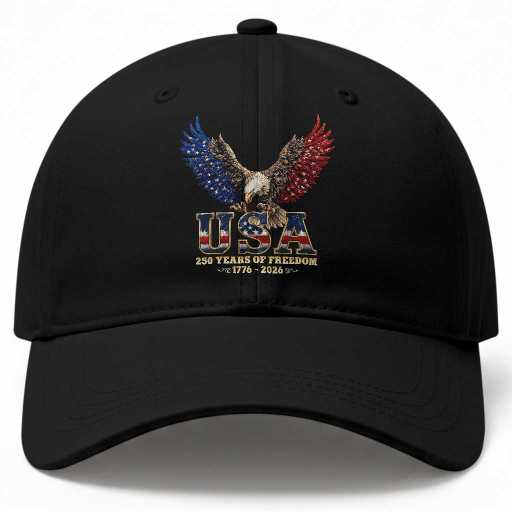 250 Years USA Majestic Bald Eagle Baseball Cap American Flag Wings Patriotic Semiquincentennial 250th Anniversary