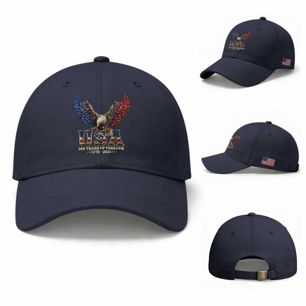 250 Years USA Majestic Bald Eagle Baseball Cap American Flag Wings Patriotic Semiquincentennial 250th Anniversary