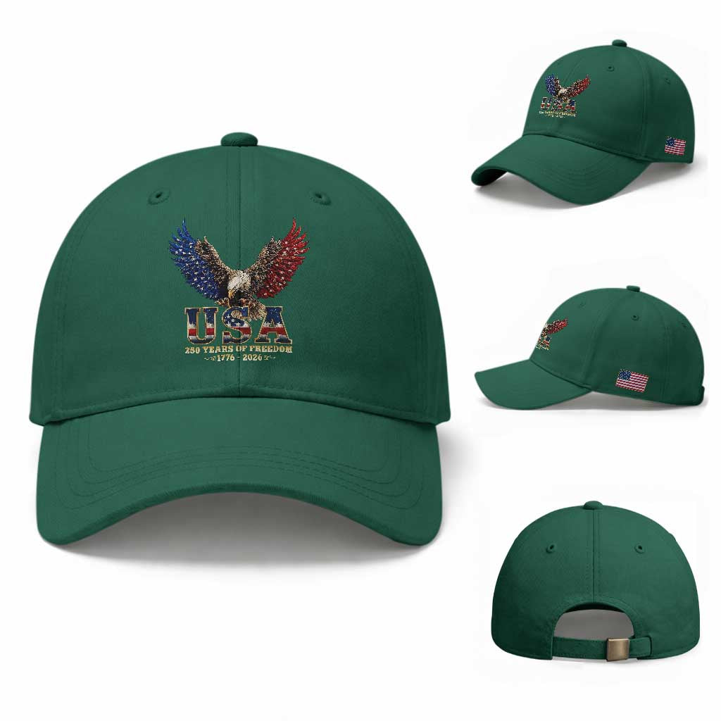 250 Years USA Majestic Bald Eagle Baseball Cap American Flag Wings Patriotic Semiquincentennial 250th Anniversary
