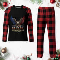 250 Years USA Majestic Bald Eagle Plaid Pajama Set American Flag Wings Patriotic Semiquincentennial 250th Anniversary