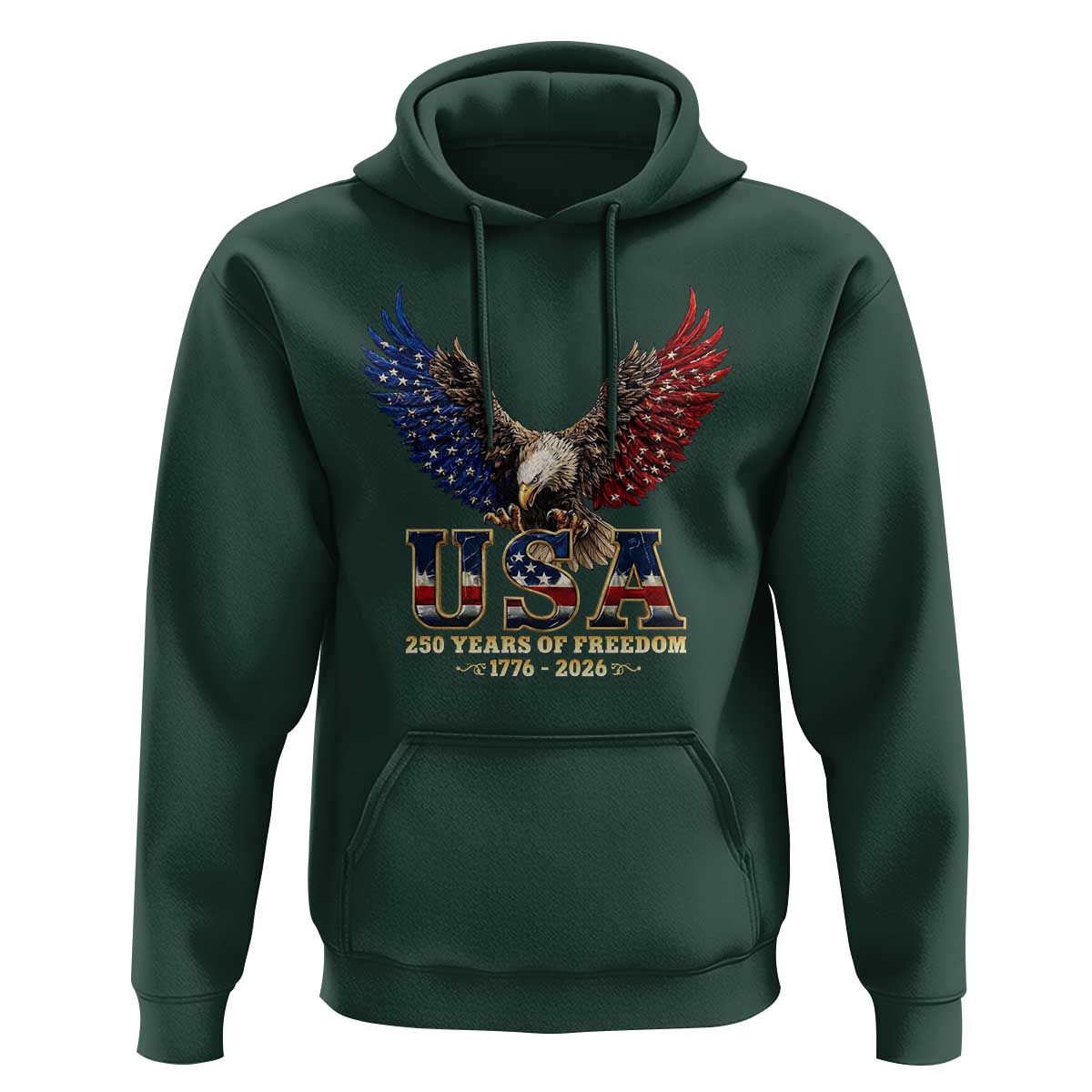 250 Years USA Majestic Bald Eagle Hoodie American Flag Wings Patriotic Semiquincentennial 250th Anniversary