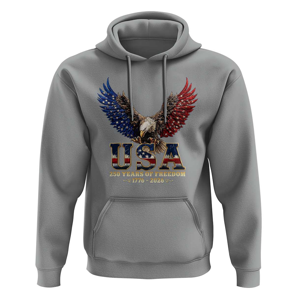 250 Years USA Majestic Bald Eagle Hoodie American Flag Wings Patriotic Semiquincentennial 250th Anniversary