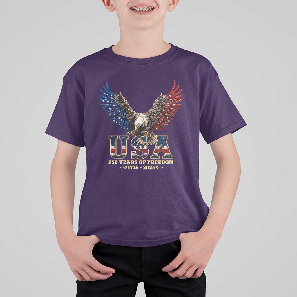 250 Years USA Majestic Bald Eagle T Shirt For Kid American Flag Wings Patriotic Semiquincentennial 250th Anniversary