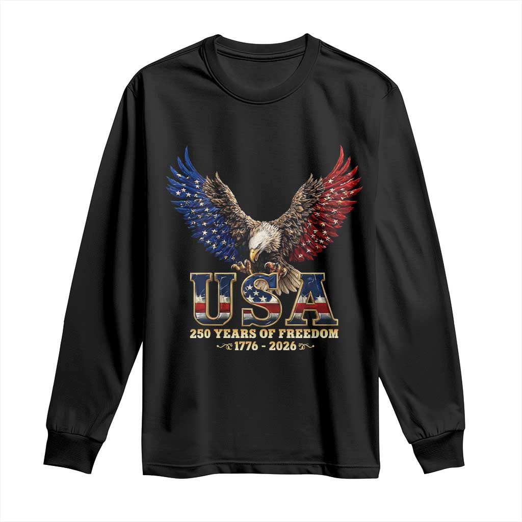 250 Years USA Majestic Bald Eagle Long Sleeve Shirt American Flag Wings Patriotic Semiquincentennial 250th Anniversary