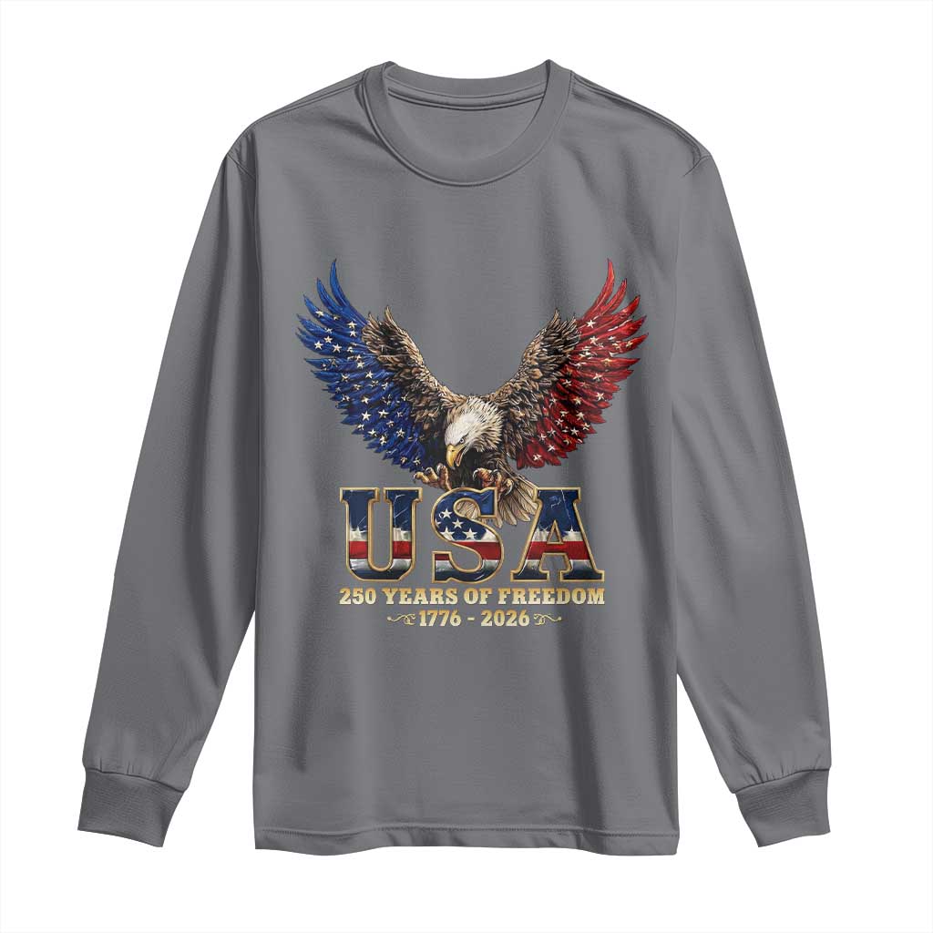 250 Years USA Majestic Bald Eagle Long Sleeve Shirt American Flag Wings Patriotic Semiquincentennial 250th Anniversary