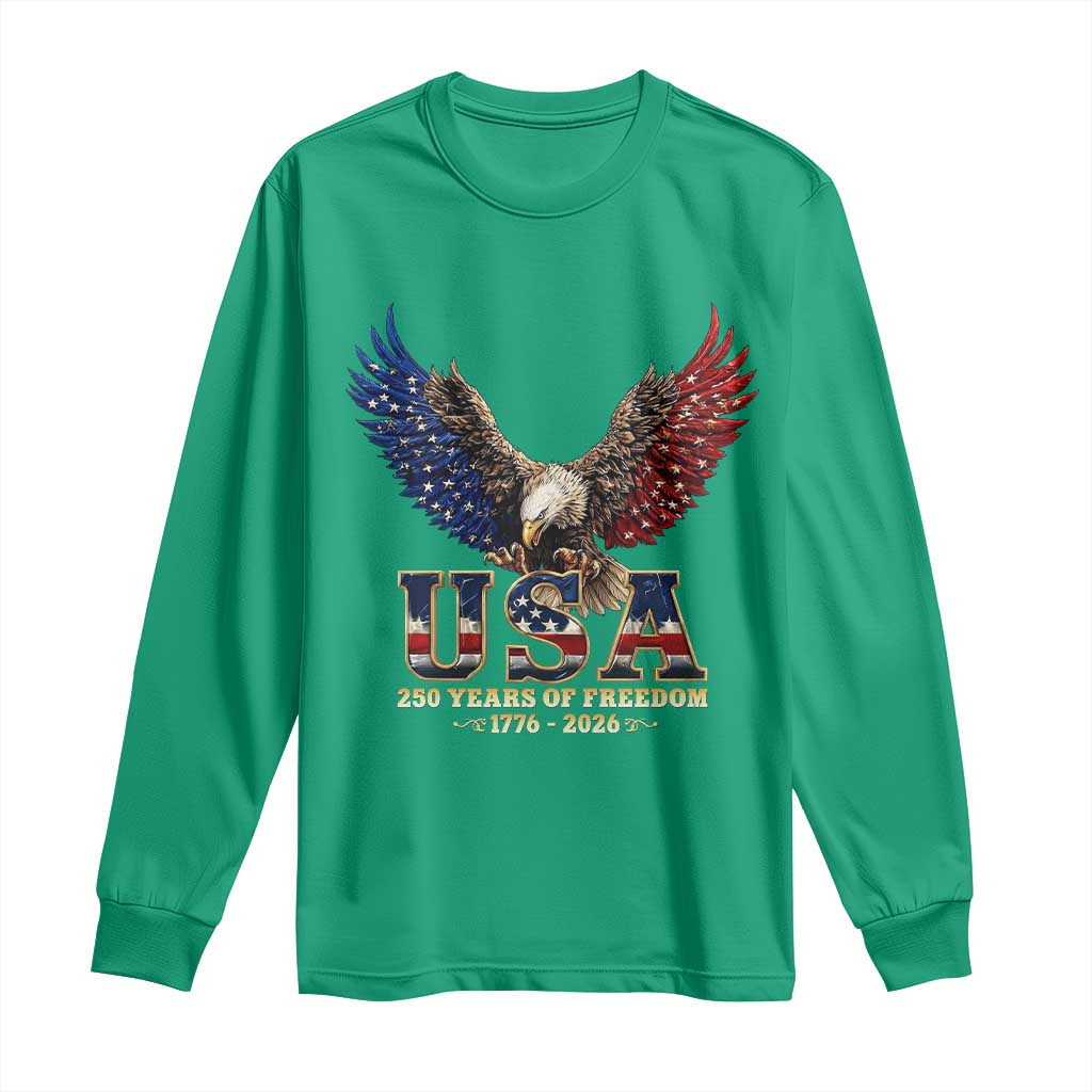 250 Years USA Majestic Bald Eagle Long Sleeve Shirt American Flag Wings Patriotic Semiquincentennial 250th Anniversary