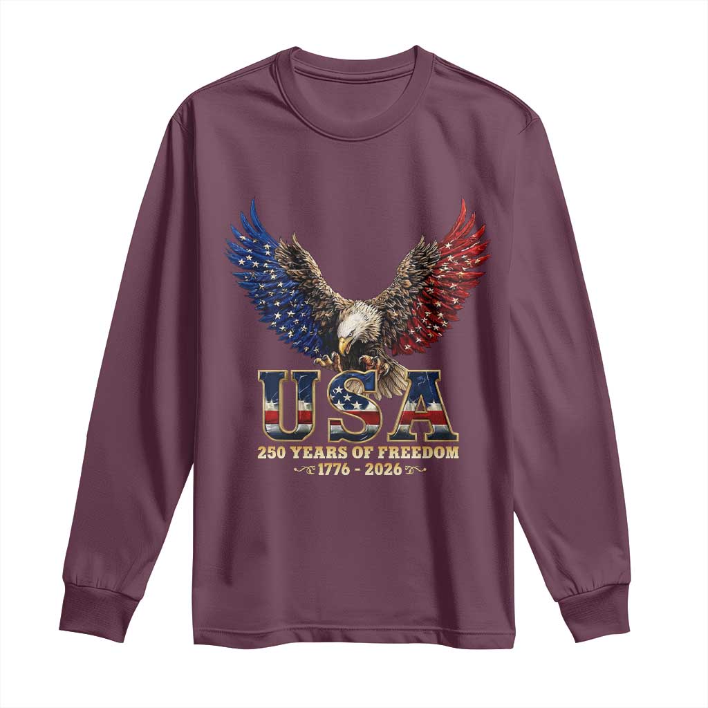 250 Years USA Majestic Bald Eagle Long Sleeve Shirt American Flag Wings Patriotic Semiquincentennial 250th Anniversary