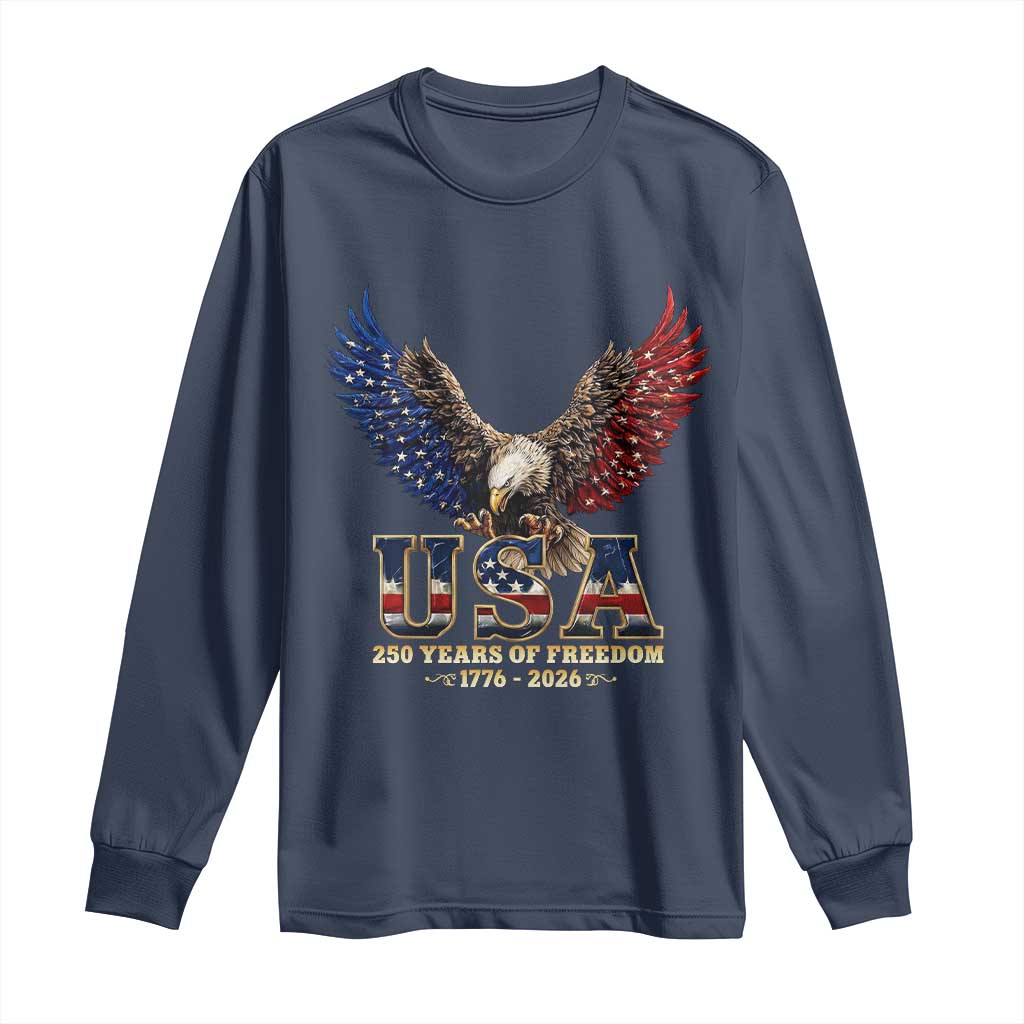 250 Years USA Majestic Bald Eagle Long Sleeve Shirt American Flag Wings Patriotic Semiquincentennial 250th Anniversary