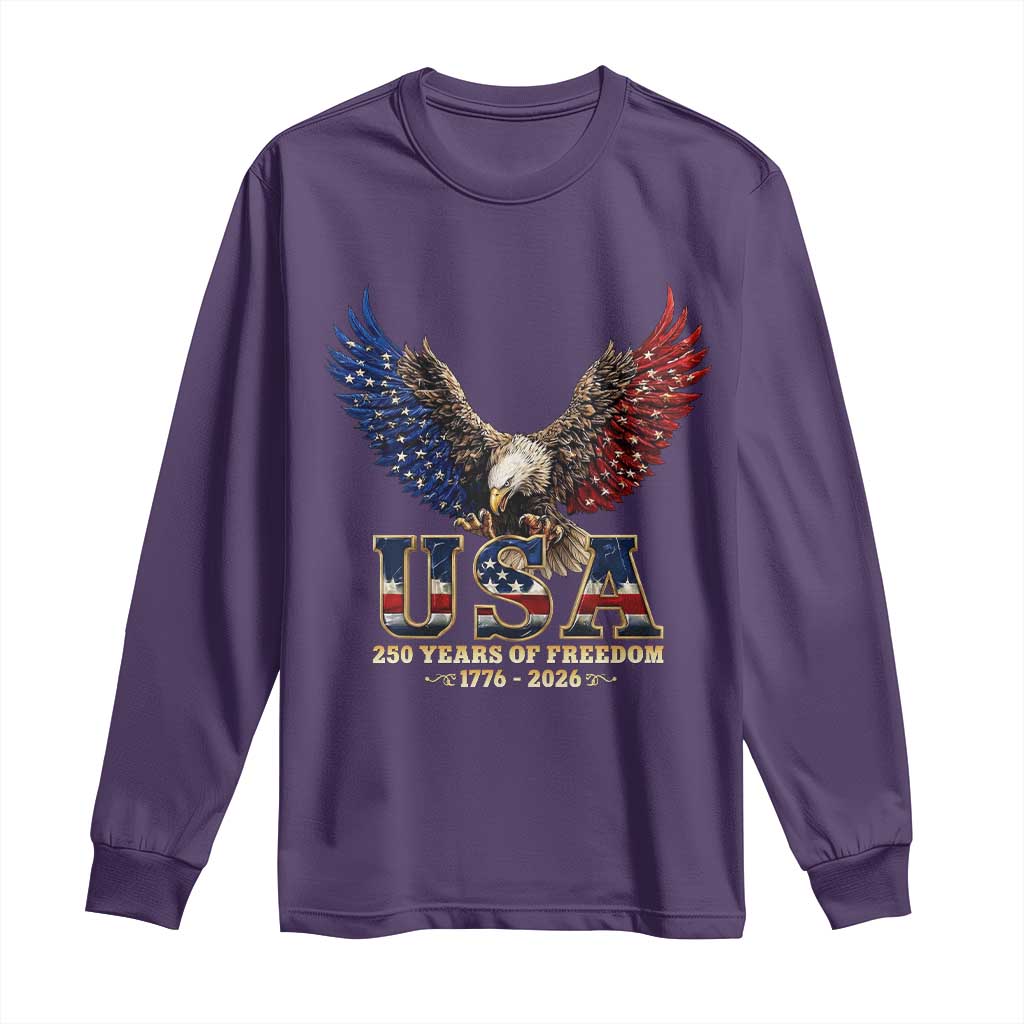 250 Years USA Majestic Bald Eagle Long Sleeve Shirt American Flag Wings Patriotic Semiquincentennial 250th Anniversary