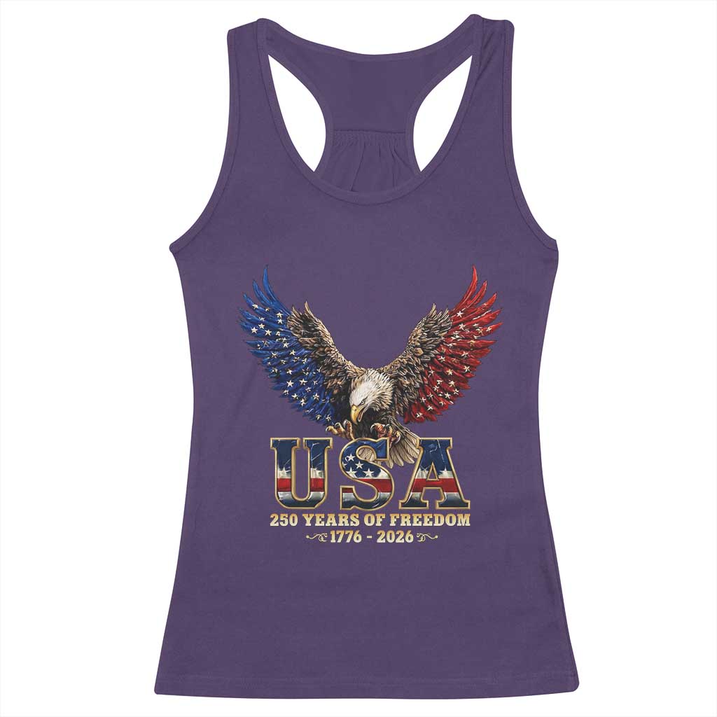 250 Years USA Majestic Bald Eagle Racerback Tank Top American Flag Wings Patriotic Semiquincentennial 250th Anniversary