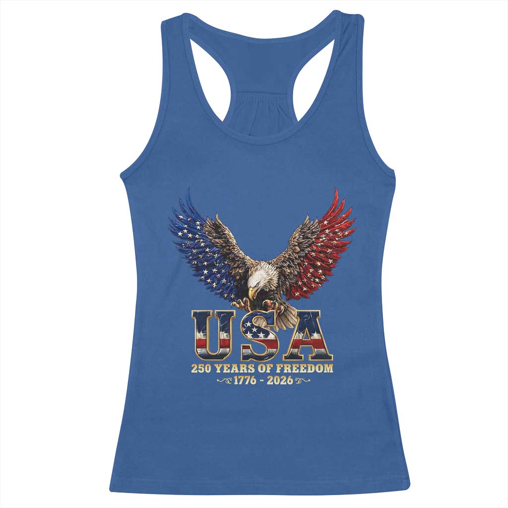 250 Years USA Majestic Bald Eagle Racerback Tank Top American Flag Wings Patriotic Semiquincentennial 250th Anniversary