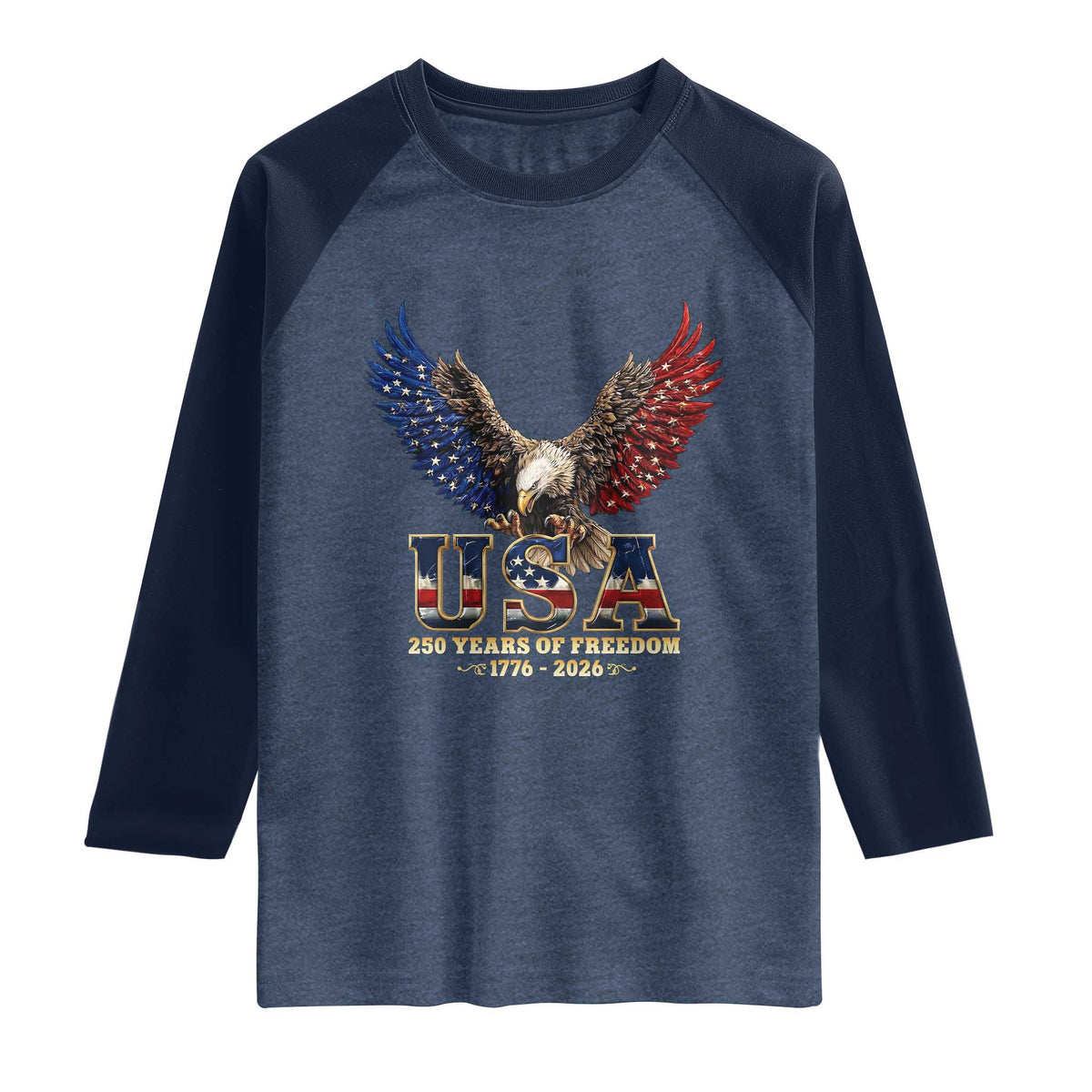 250 Years USA Majestic Bald Eagle Raglan Shirt American Flag Wings Patriotic Semiquincentennial 250th Anniversary