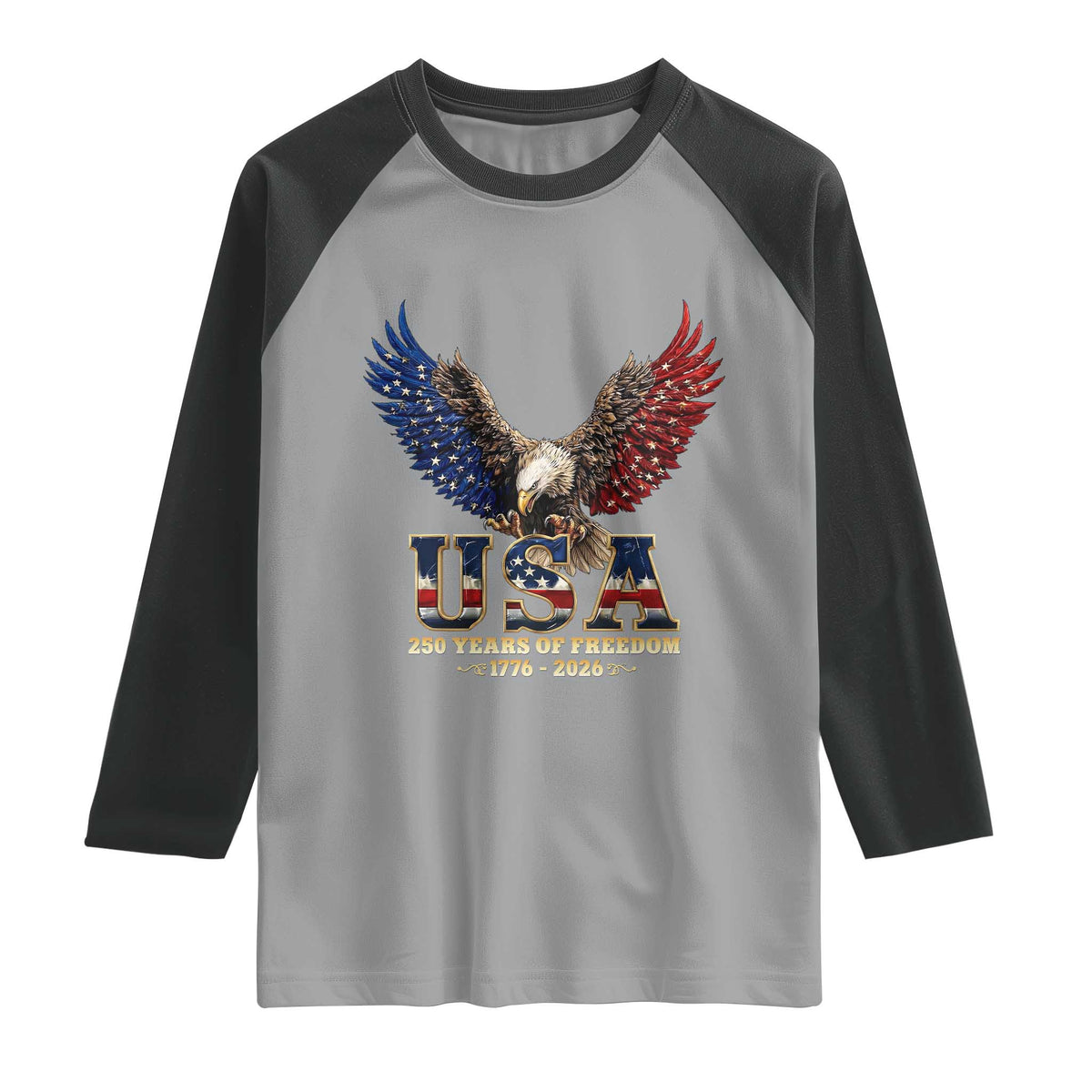 250 Years USA Majestic Bald Eagle Raglan Shirt American Flag Wings Patriotic Semiquincentennial 250th Anniversary
