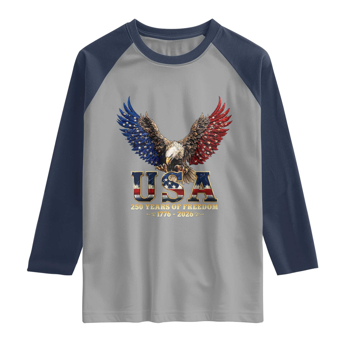 250 Years USA Majestic Bald Eagle Raglan Shirt American Flag Wings Patriotic Semiquincentennial 250th Anniversary