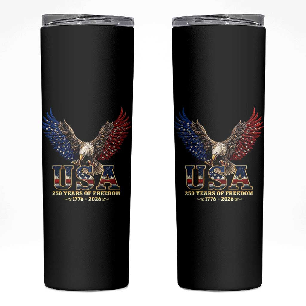 250 Years USA Majestic Bald Eagle Skinny Tumbler American Flag Wings Patriotic Semiquincentennial 250th Anniversary