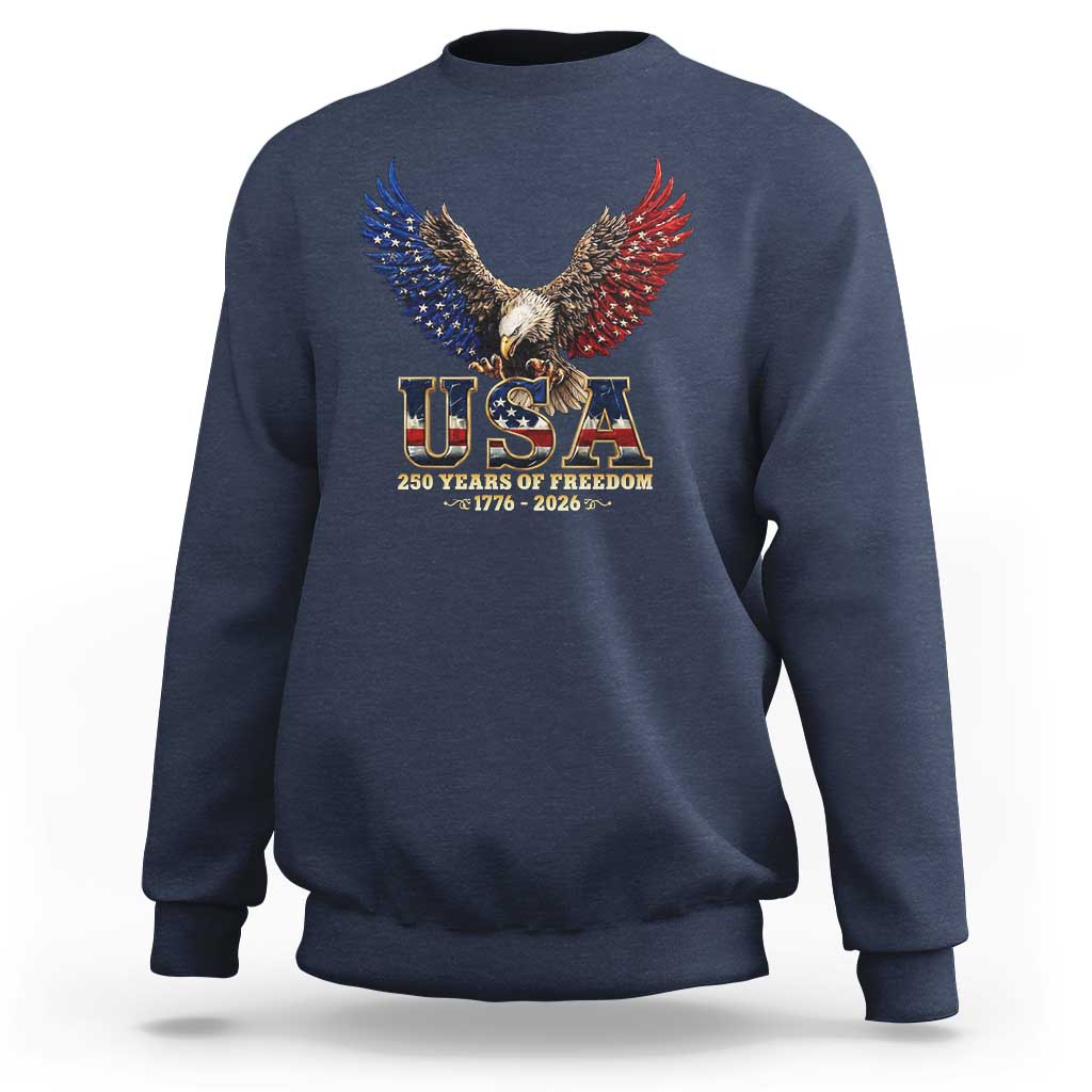 250 Years USA Majestic Bald Eagle Sweatshirt American Flag Wings Patriotic Semiquincentennial 250th Anniversary