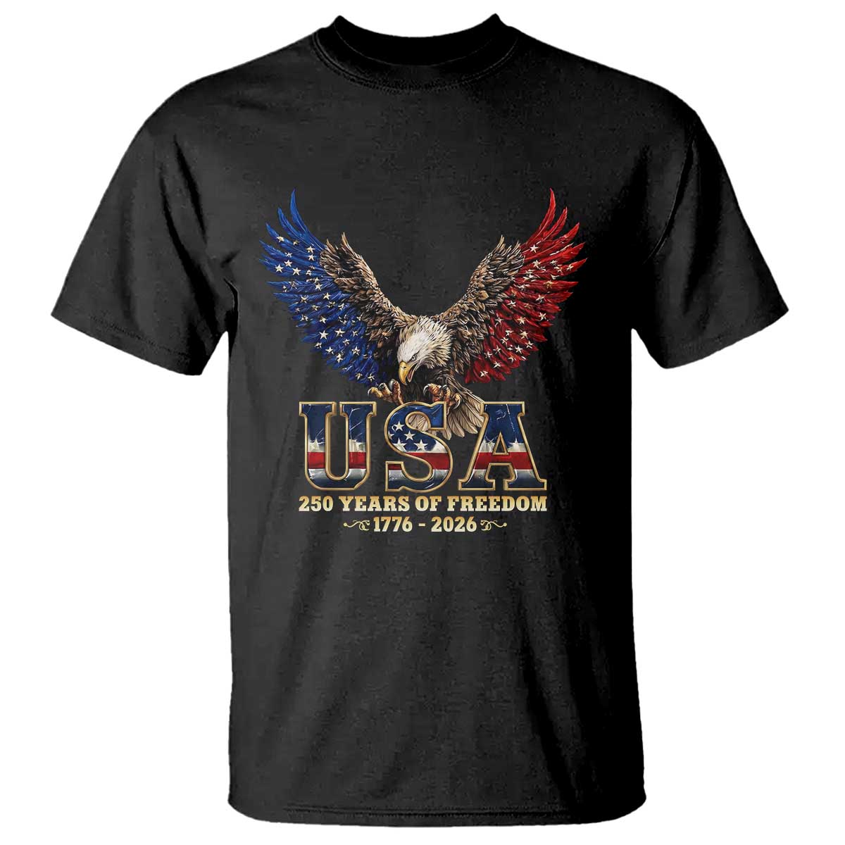 250 Years USA Majestic Bald Eagle T Shirt American Flag Wings Patriotic Semiquincentennial 250th Anniversary