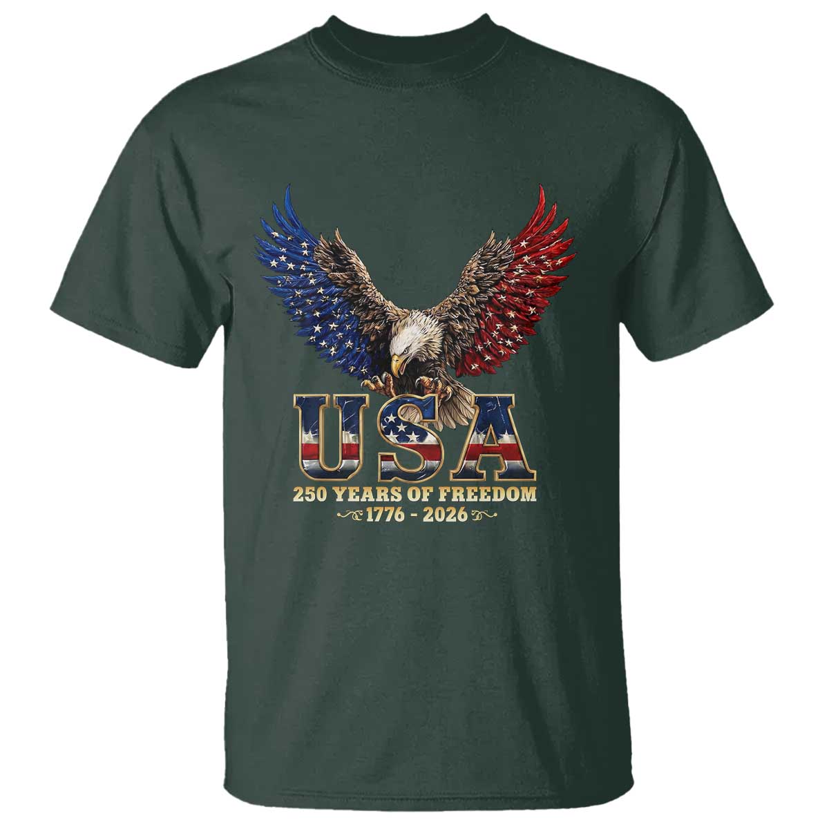 250 Years USA Majestic Bald Eagle T Shirt American Flag Wings Patriotic Semiquincentennial 250th Anniversary