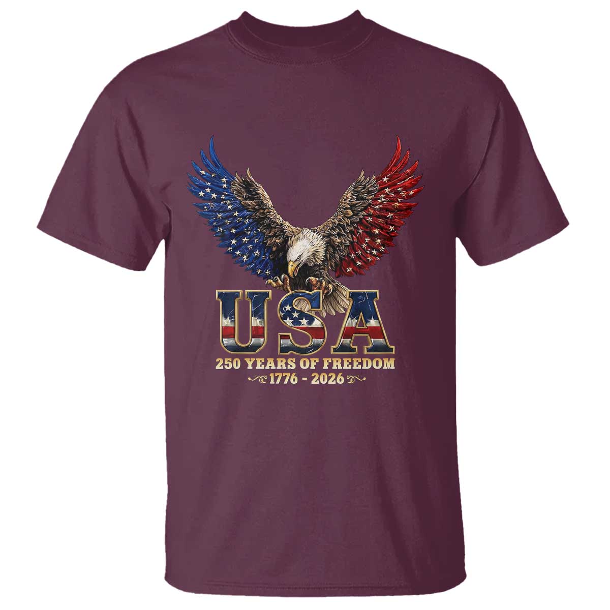 250 Years USA Majestic Bald Eagle T Shirt American Flag Wings Patriotic Semiquincentennial 250th Anniversary