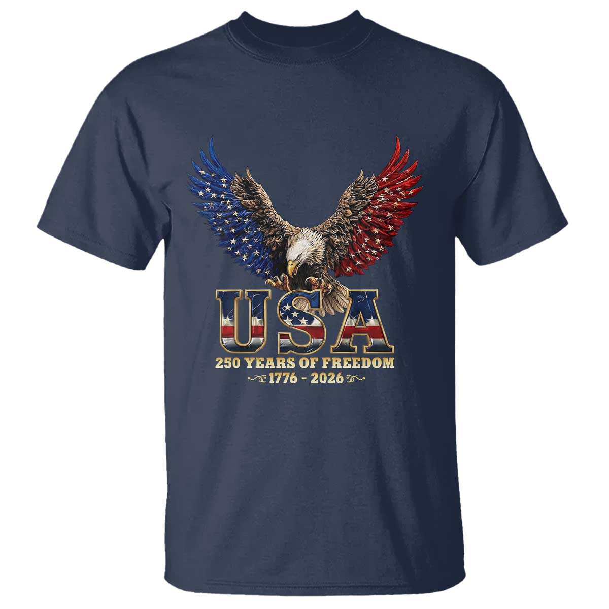 250 Years USA Majestic Bald Eagle T Shirt American Flag Wings Patriotic Semiquincentennial 250th Anniversary