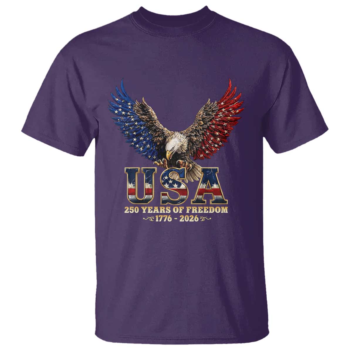 250 Years USA Majestic Bald Eagle T Shirt American Flag Wings Patriotic Semiquincentennial 250th Anniversary