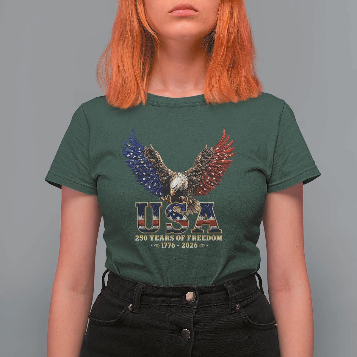 250 Years USA Majestic Bald Eagle T Shirt For Women American Flag Wings Patriotic Semiquincentennial 250th Anniversary