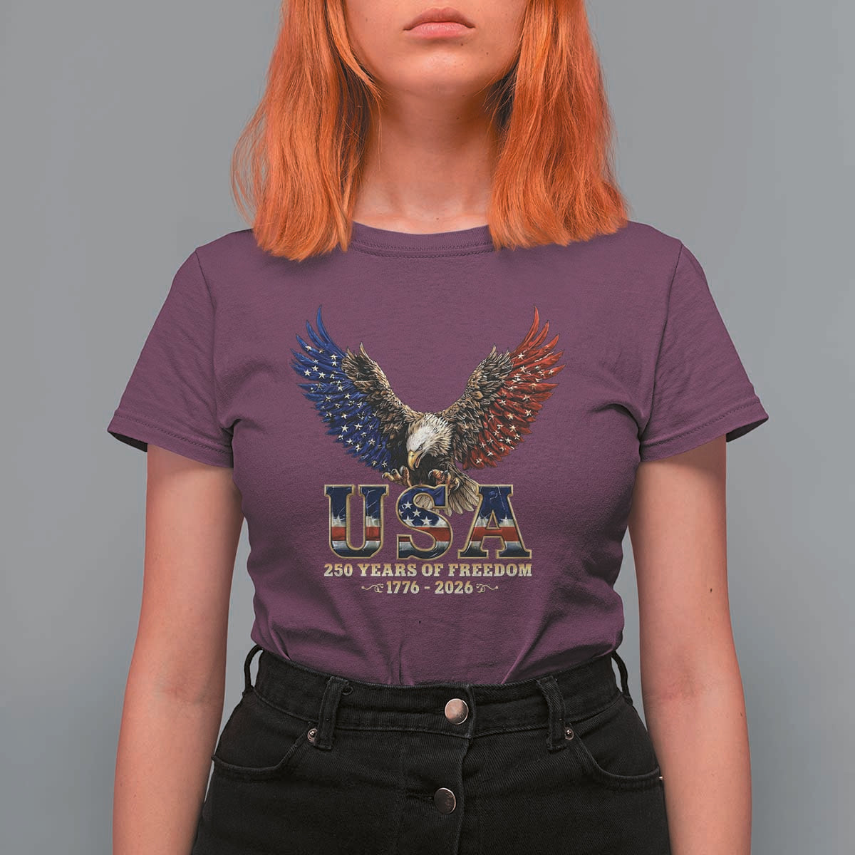 250 Years USA Majestic Bald Eagle T Shirt For Women American Flag Wings Patriotic Semiquincentennial 250th Anniversary