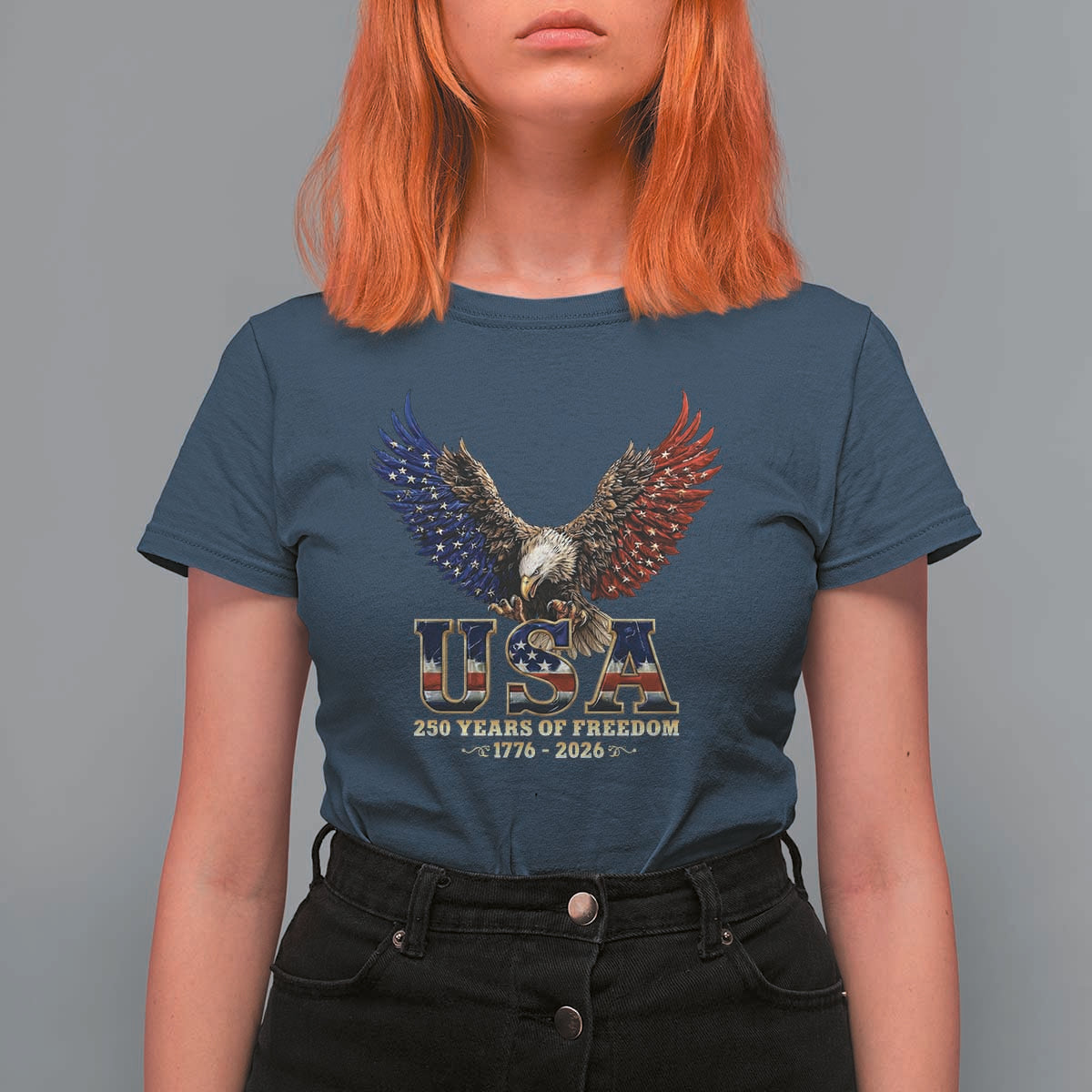 250 Years USA Majestic Bald Eagle T Shirt For Women American Flag Wings Patriotic Semiquincentennial 250th Anniversary