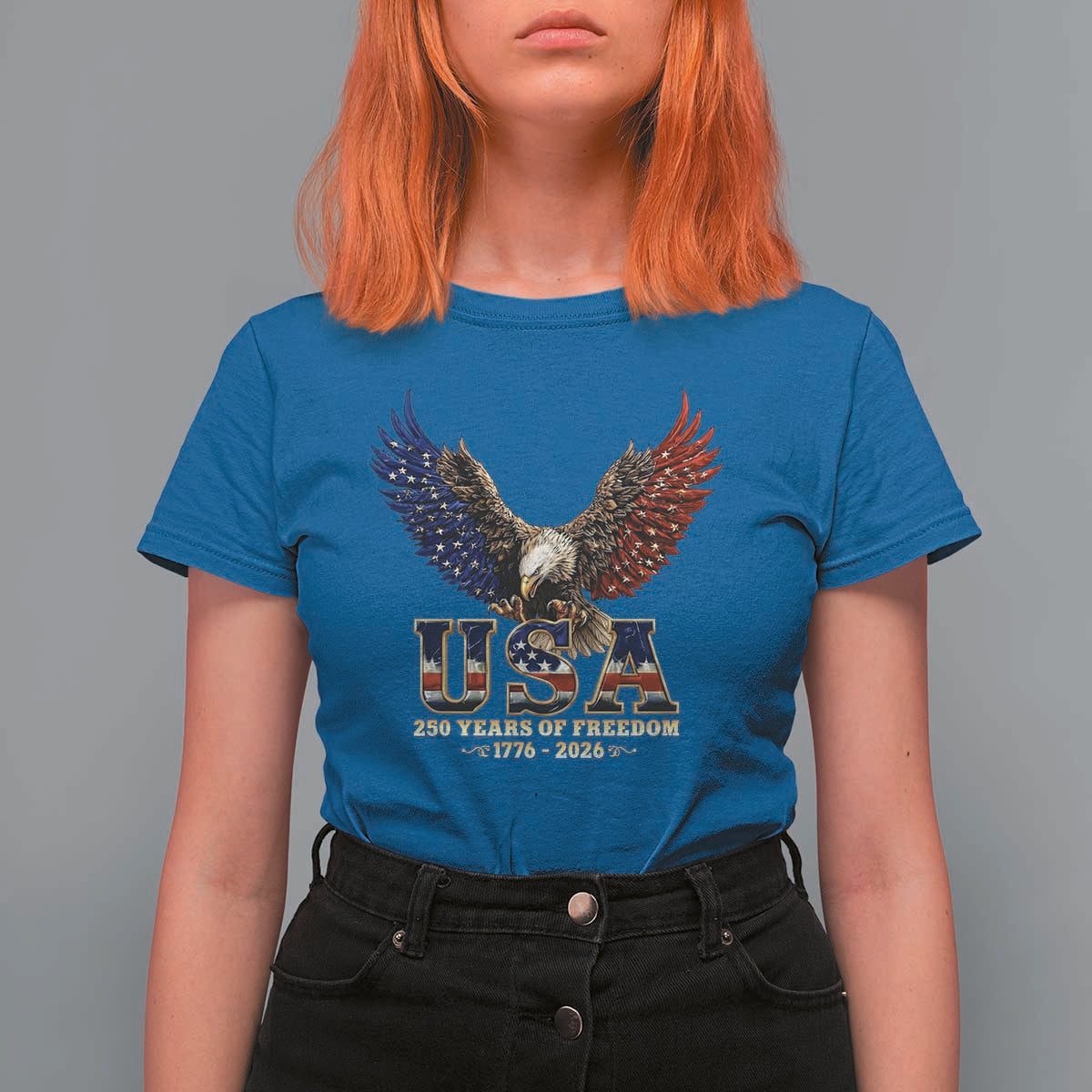 250 Years USA Majestic Bald Eagle T Shirt For Women American Flag Wings Patriotic Semiquincentennial 250th Anniversary