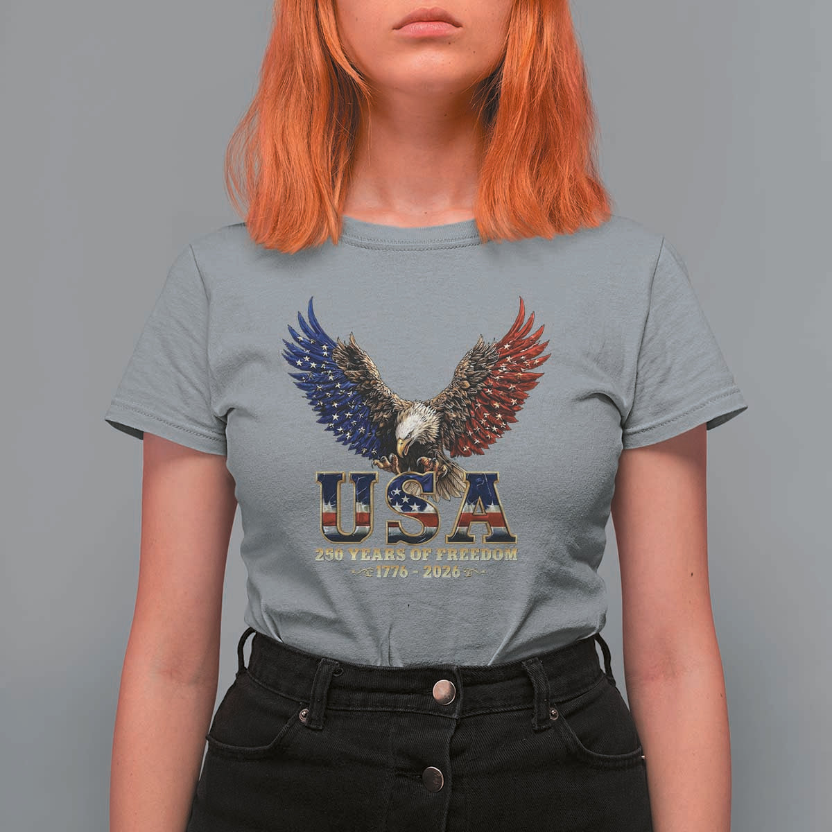 250 Years USA Majestic Bald Eagle T Shirt For Women American Flag Wings Patriotic Semiquincentennial 250th Anniversary