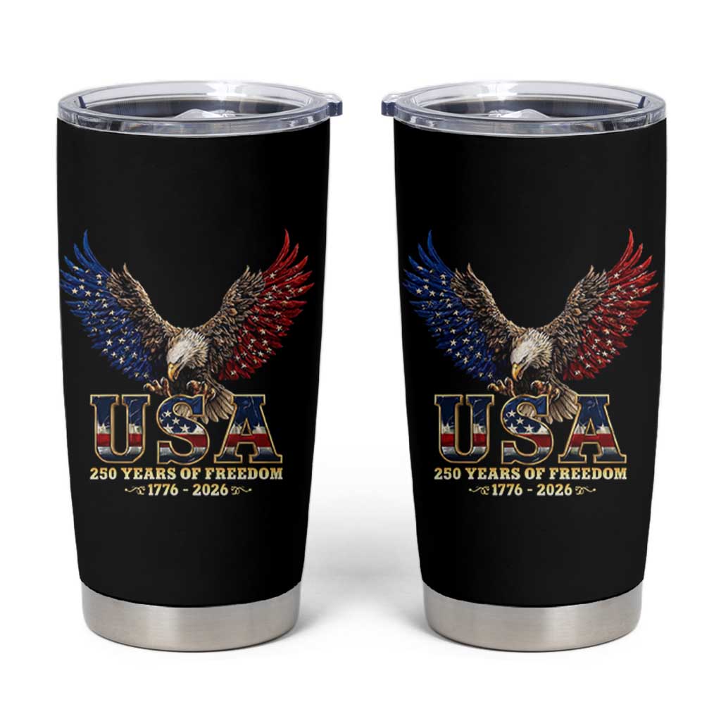 250 Years USA Majestic Bald Eagle Tumbler Cup American Flag Wings Patriotic Semiquincentennial 250th Anniversary