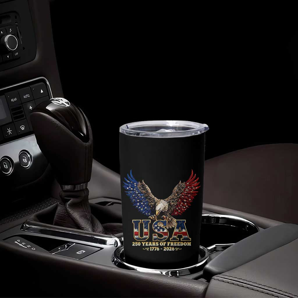 250 Years USA Majestic Bald Eagle Tumbler Cup American Flag Wings Patriotic Semiquincentennial 250th Anniversary