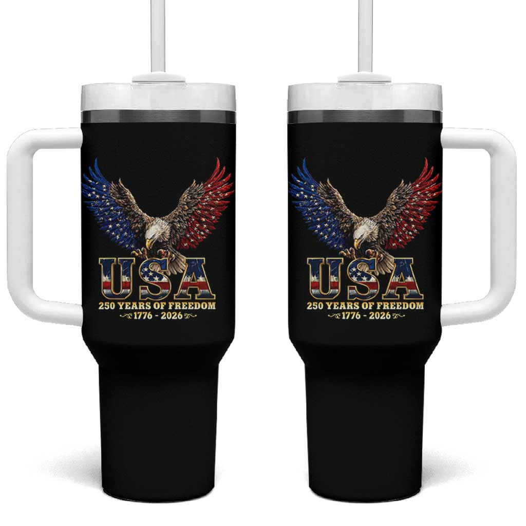 250 Years USA Majestic Bald Eagle Tumbler With Handle American Flag Wings Patriotic Semiquincentennial 250th Anniversary